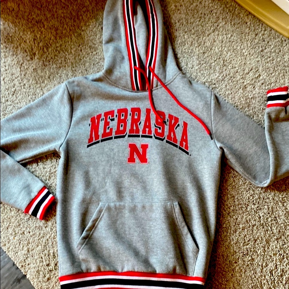 Mens Nebraska Gray Hoodie Sweatshirt
